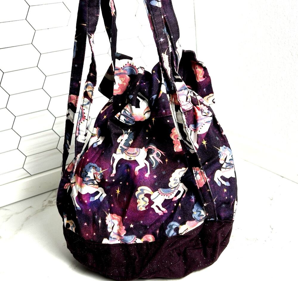 Handmade Unicorn Drawstring Bag Purple Galaxy Fantasy Cottagecore Pony